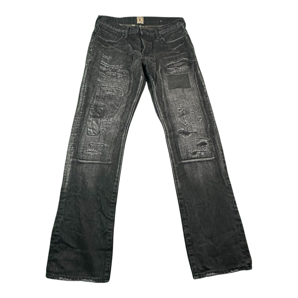 PRPS Barracuda Black Distressed Patchwork Mens Tapered Jeans Size 34x34